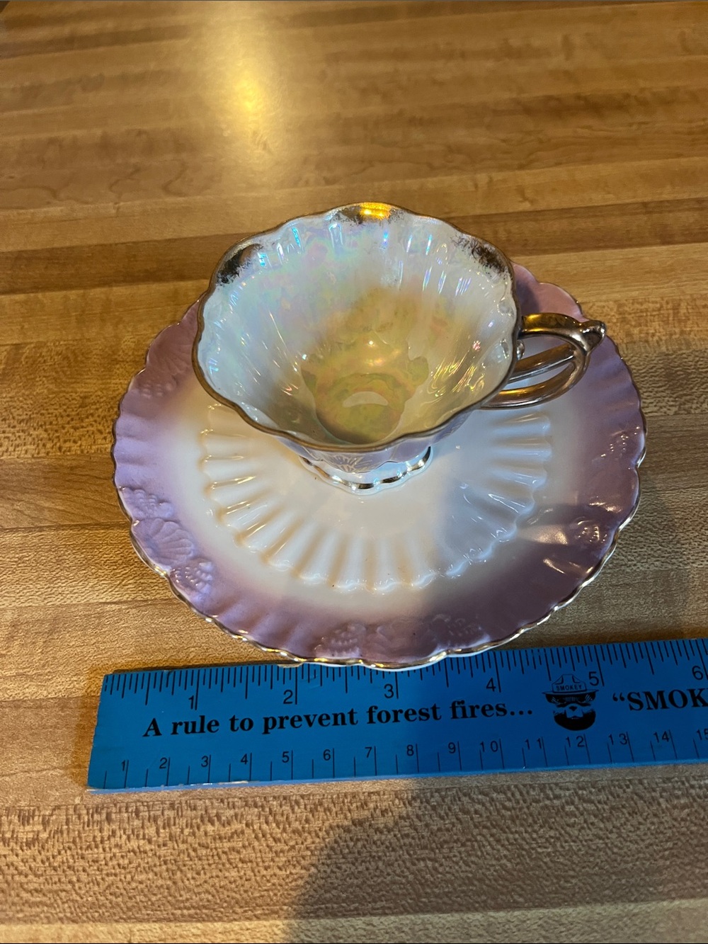 Vintage Japanese Lusterware Porcelain Teacup and Saucer Set with Gold Gilt Trim